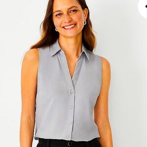 Ann Taylor Sleeveless Essential Shirt in Light Grey